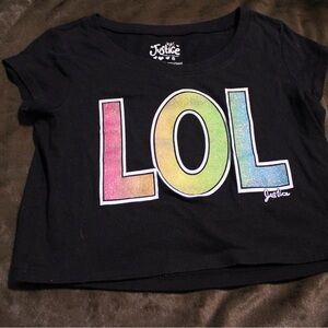 Justice Black Short Sleeve Tee with Glitter Rainbow 'LOL' Graphic